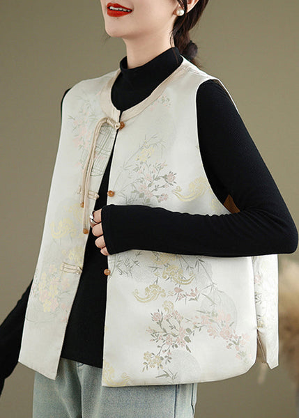 New Pink Print Chinese Button Silk Waistcoat Sleeveless QG028 OM-CTS241016