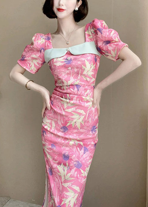 New Pink Print Side Open Cotton Dresses Summer ZL026 SH-LF-SDL240621