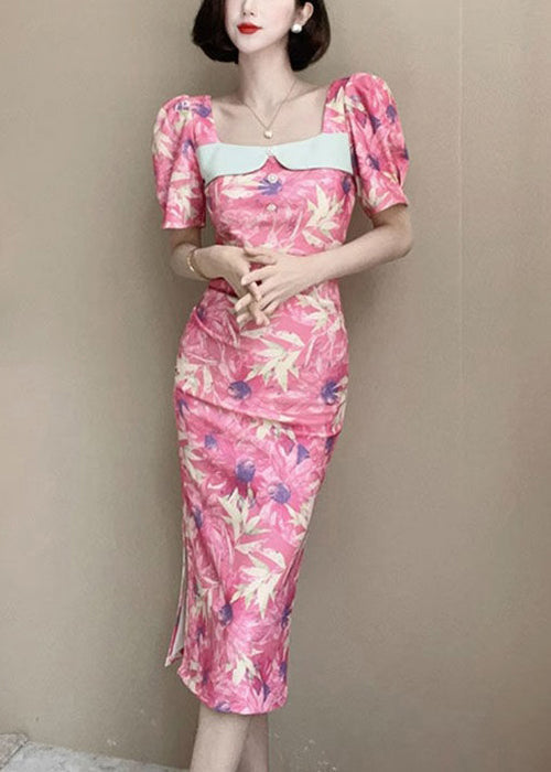 New Pink Print Side Open Cotton Dresses Summer ZL026 SH-LF-SDL240621