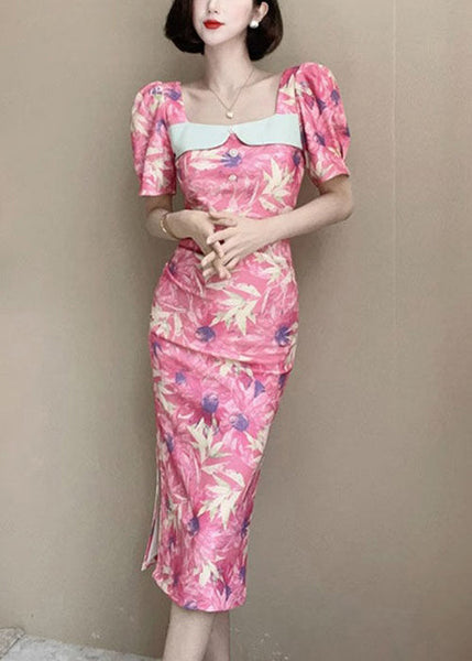 New Pink Print Side Open Cotton Dresses Summer ZL026 SH-LF-SDL240621