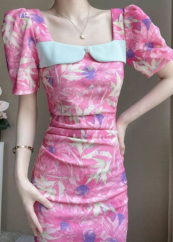 New Pink Print Side Open Cotton Dresses Summer ZL026 SH-LF-SDL240621