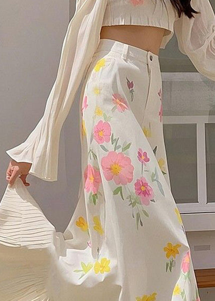 New Pink Print Waist Spring Skirts Cotton High Wrinkled FashionChic