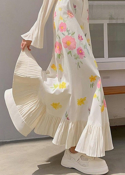 New Pink Print Waist Spring Skirts Cotton High Wrinkled FashionChic