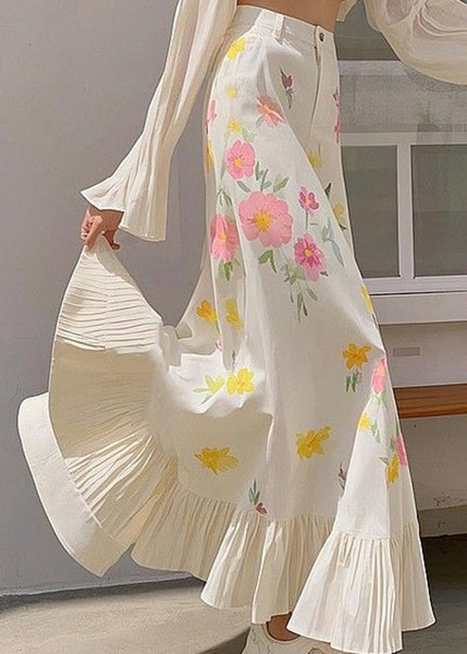 New Pink Print Waist Spring Skirts Cotton High Wrinkled FashionChic