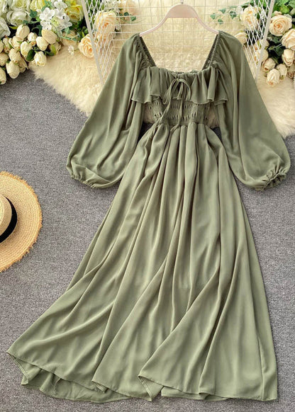 New Pink Square Collar Ruffled Chiffon Dress Fall TR026 ZS-FDL240730