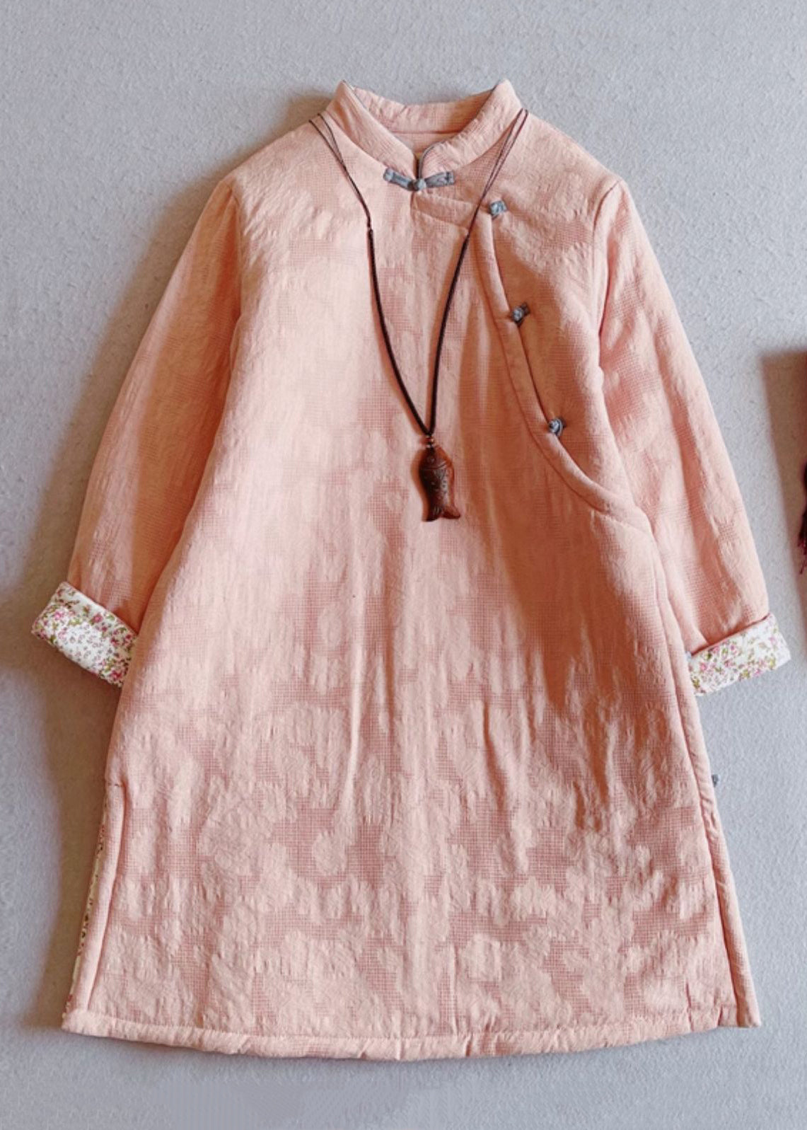 New Pink Stand Collar Button Side Open Parka Winter ER001 ABC