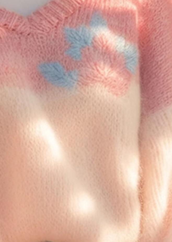 New Pink V Neck Patchwork Knit Sweaters Winter WX020 ABC