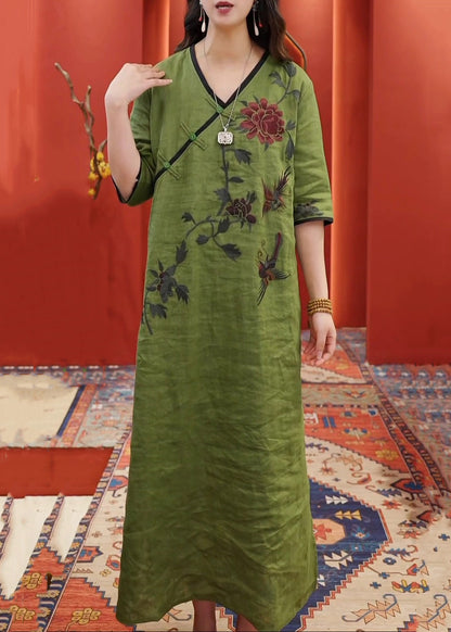 New Pink V Neck Print Side Open Cotton Dress Half Sleeve VV045 HS-SDL240627