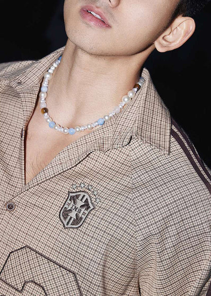 Men Pan Peter Collar New Shirts Plaid Spring Striped Cotton FashionChic