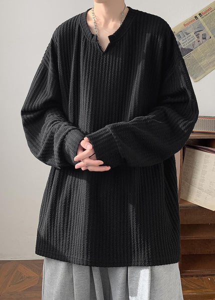 New Plus Size Apricot V Neck Cotton Mens T Shirts Fall WJ005 MENT241119