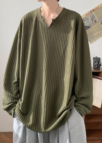 New Plus Size Apricot V Neck Cotton Mens T Shirts Fall WJ005 MENT241119