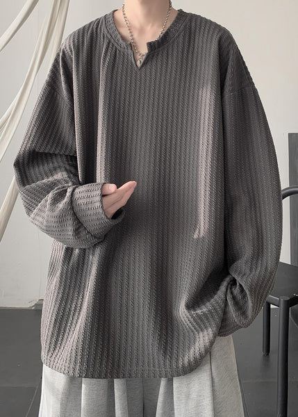 New Plus Size Apricot V Neck Cotton Mens T Shirts Fall WJ005 MENT241119