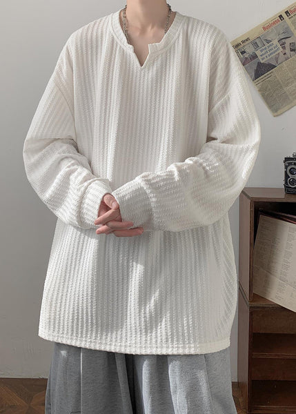 New Plus Size Apricot V Neck Cotton Mens T Shirts Fall WJ005 MENT241119