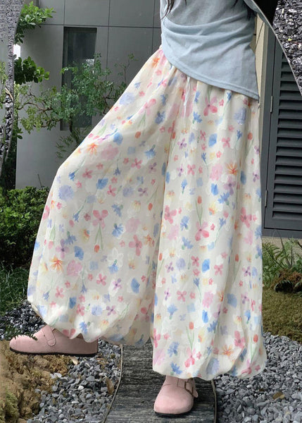 Summer Cotton Wide Leg Print New Waist Pants Elastic FashionChic