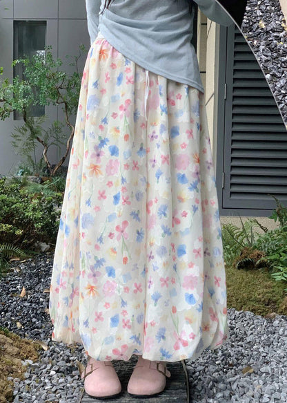 Summer Cotton Wide Leg Print New Waist Pants Elastic FashionChic