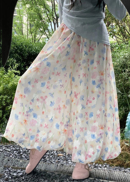 Summer Cotton Wide Leg Print New Waist Pants Elastic FashionChic