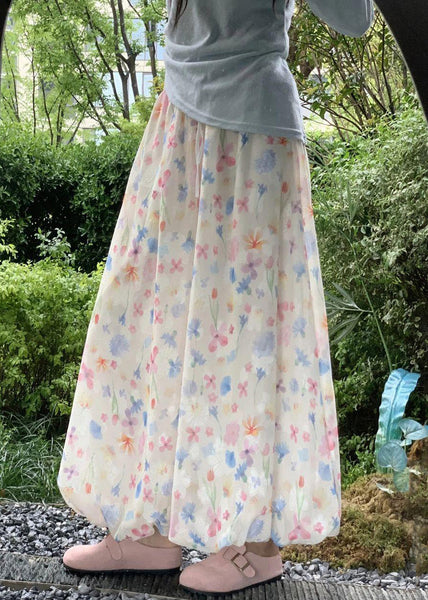 Summer Cotton Wide Leg Print New Waist Pants Elastic FashionChic