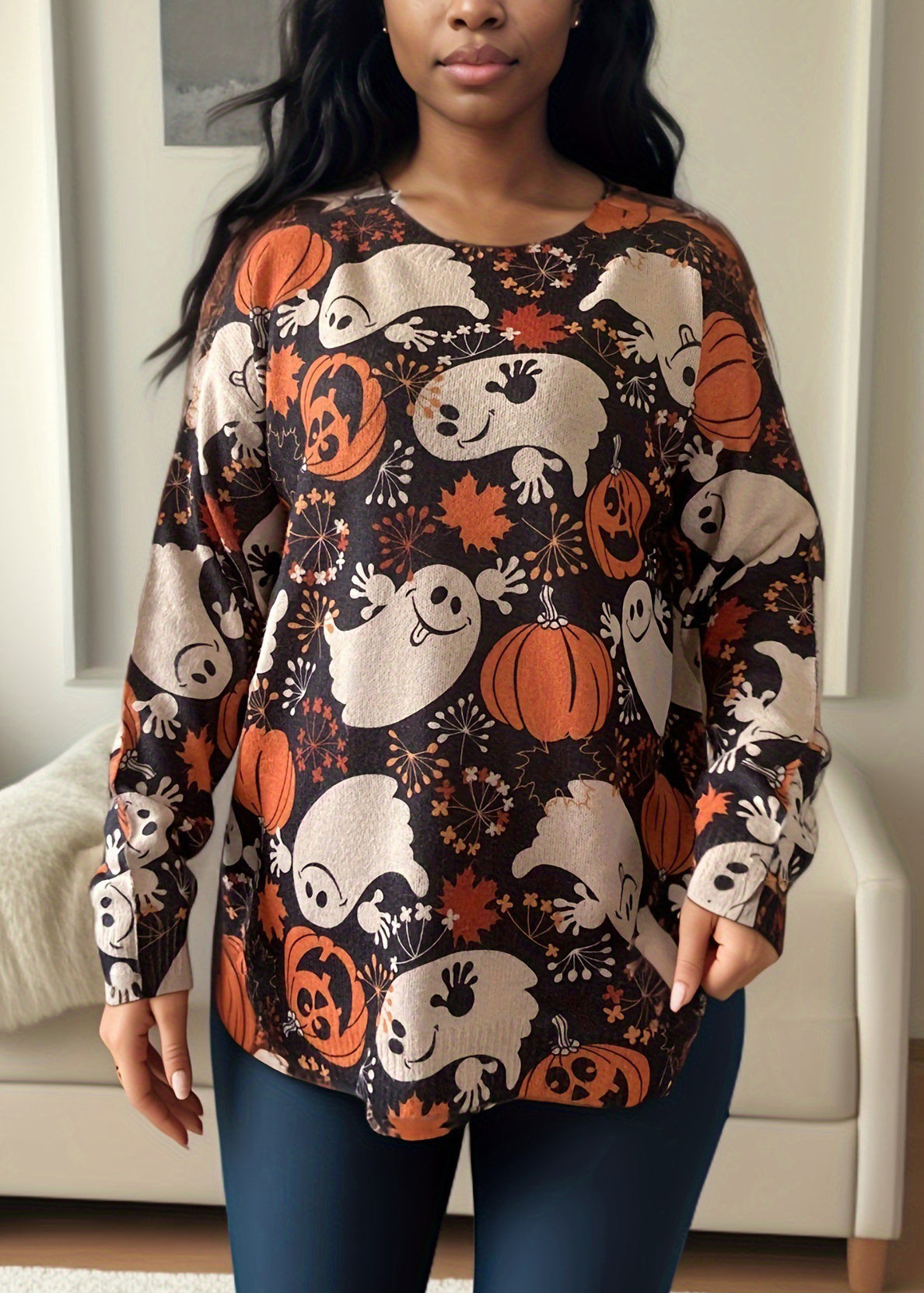 New Print O Neck Knitting Cotton Sweater Long Sleeve AE1012 OM-HW240901