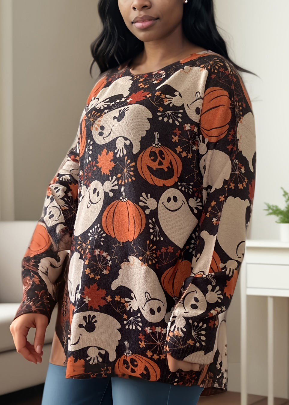 New Print O Neck Knitting Cotton Sweater Long Sleeve AE1012 OM-HW240901