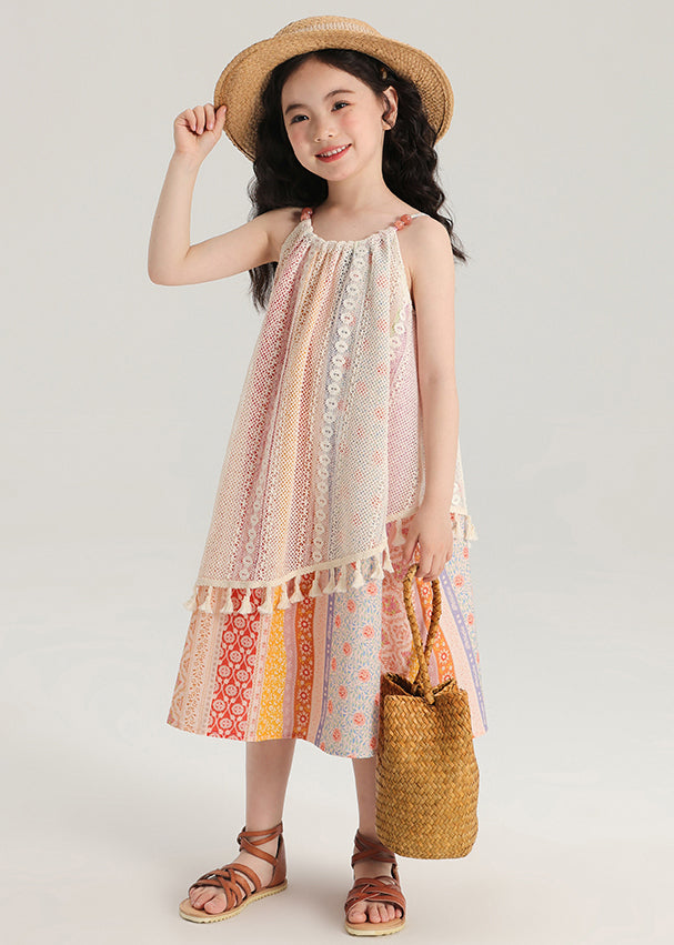 New Print Tasseled Hollow Out Knitting Cotton Girls Dress Sleeveless TT013 MM-RCTZSDGL240816