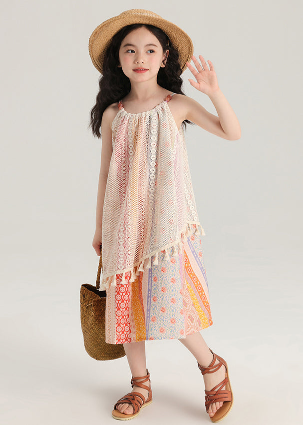 New Print Tasseled Hollow Out Knitting Cotton Girls Dress Sleeveless TT013 MM-RCTZSDGL240816