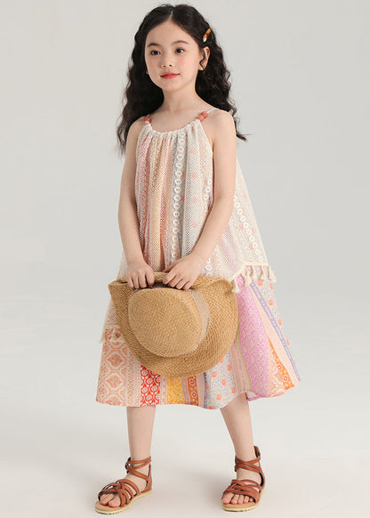 New Print Tasseled Hollow Out Knitting Cotton Girls Dress Sleeveless TT013 MM-RCTZSDGL240816