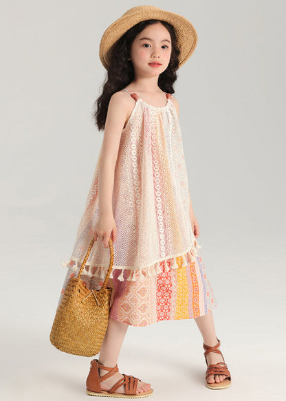 New Print Tasseled Hollow Out Knitting Cotton Girls Dress Sleeveless TT013 MM-RCTZSDGL240816