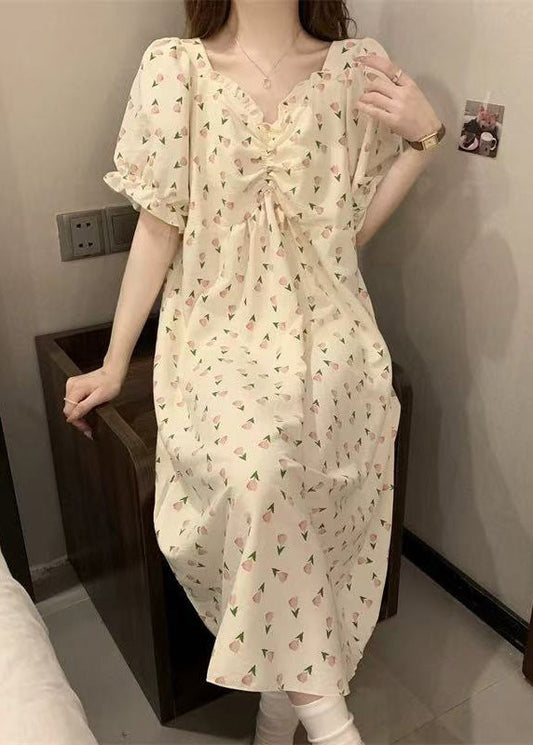 New Print Wrinkled Cotton Pajamas Long Dress Butterfly Sleeve YK025 OM-PJ250302