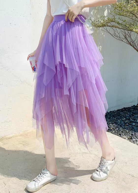 New Purple Asymmetrical Elastic Waist Tulle Skirt Summer Ada Fashion