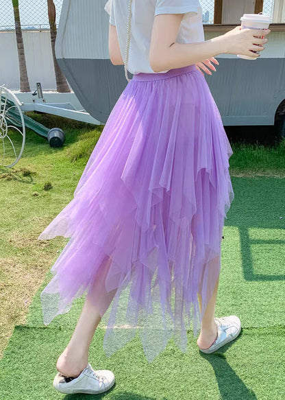 New Purple Asymmetrical Elastic Waist Tulle Skirt Summer Ada Fashion