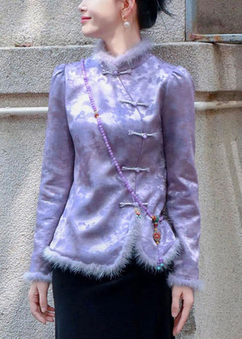 New Purple Button Patchwork Thick Coats Spring RZ009 ABC