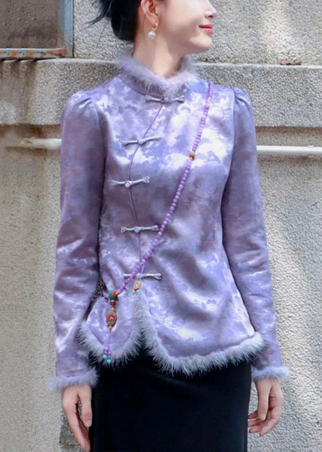 New Purple Button Patchwork Thick Coats Spring RZ009 ABC