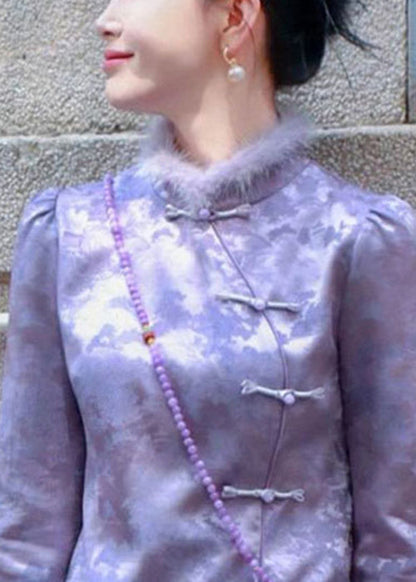 New Purple Button Patchwork Thick Coats Spring RZ009 ABC