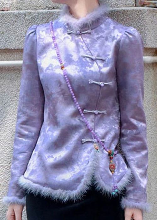 New Purple Button Patchwork Thick Coats Spring RZ009 ABC