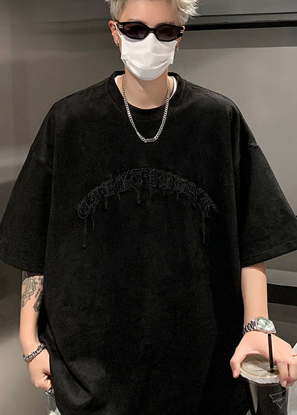 New Purple Embroideried Plus Size Cotton Mens T Shirts Summer WA008 MENT241110