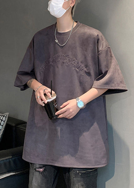 New Purple Embroideried Plus Size Cotton Mens T Shirts Summer WA008 MENT241110