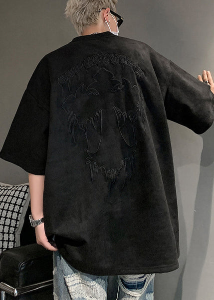 New Purple Embroideried Plus Size Cotton Mens T Shirts Summer WA008 MENT241110