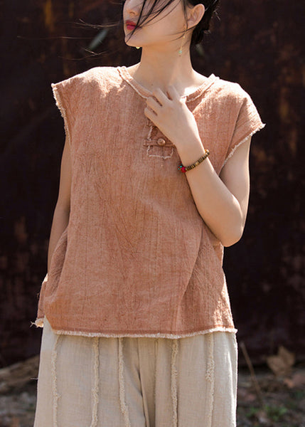 New Purple O Neck Chinese Button Cotton Top Summer LK035 GK-STP240710