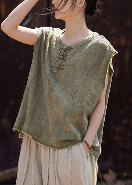 New Purple O Neck Chinese Button Cotton Top Summer LK035 GK-STP240710