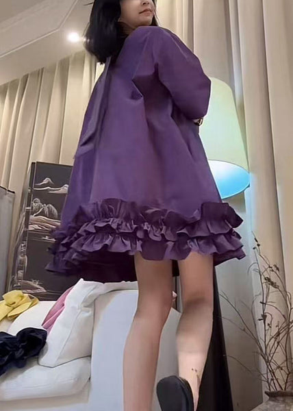 Neck Summer Ruffled Cotton Dresses O New Mid Patchwork Purple FashionChic