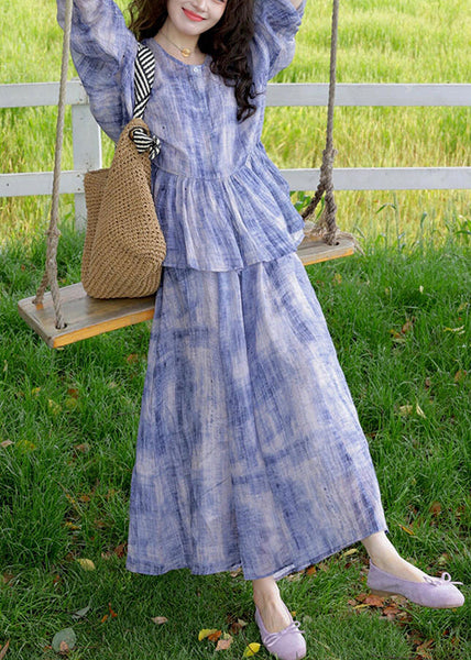 New Purple O-Neck Wrinkled Cotton Two Pieces Set Spring YZ019 ABC