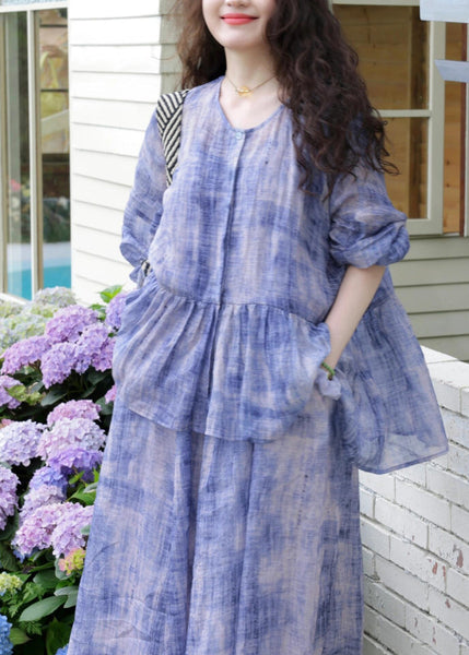 New Purple O-Neck Wrinkled Cotton Two Pieces Set Spring YZ019 ABC