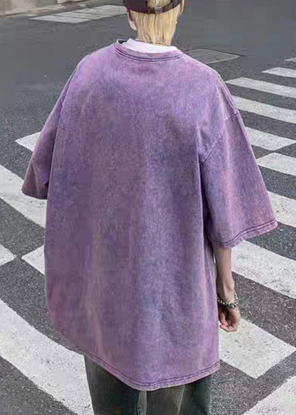 Purple Half Men Shirts New Sleeve Cotton Print T Oversized FashionChic