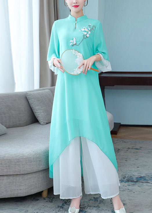 New Purple Stand Collar Embroidered Chiffon Two Pieces Set Half Sleeve OP1004 Ada Fashion