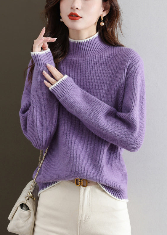 New Purple Turtleneck Thick Knit Sweaters Fall QS031 OM-BB241010