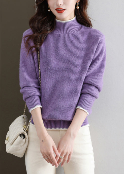 New Purple Turtleneck Thick Knit Sweaters Fall QS031 OM-BB241010