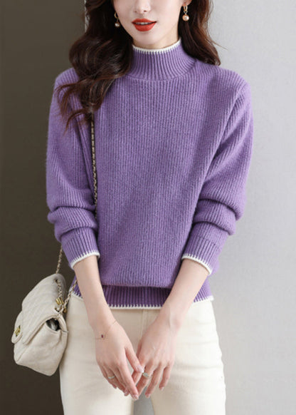 New Purple Turtleneck Thick Knit Sweaters Fall QS031 OM-BB241010