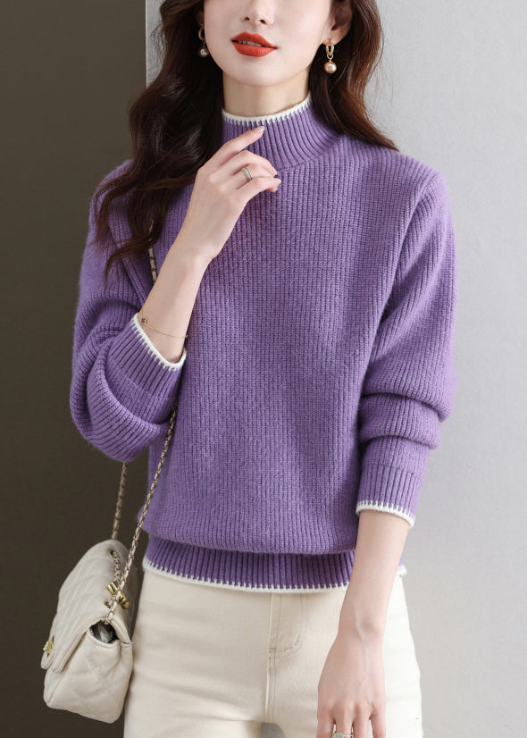 New Purple Turtleneck Thick Knit Sweaters Fall QS031 OM-BB241010