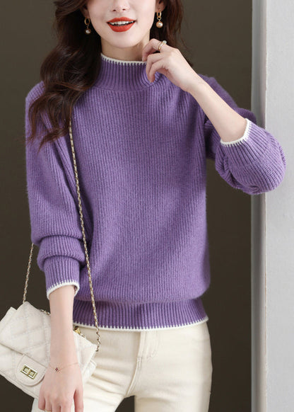 New Purple Turtleneck Thick Knit Sweaters Fall QS031 OM-BB241010