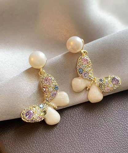 New Rainbow Alloy Zircon Pearl Butterfly Stud Earrings WH047 JEW-EAR241116